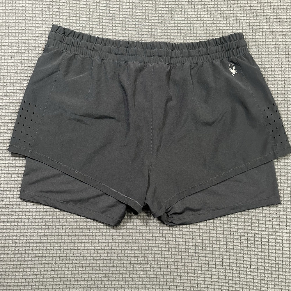 Spyder Active Black Running Training Shorts w/ Compression Liner Men's Large - Picture 5 of 6